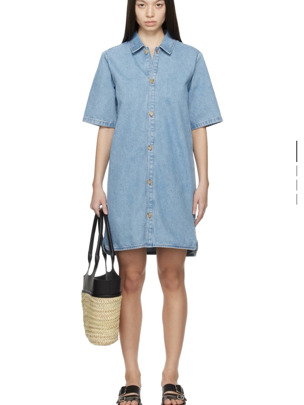 Light Blue Denim Button-Front Shirt Dress